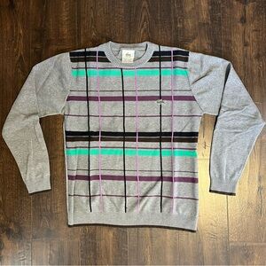 Lacoste Vintage Gray Sweater with Purple + Green Plaid
